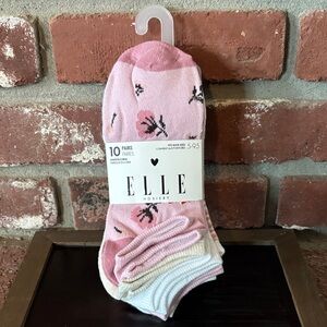 ELLE 10 Pair Pink Floral No-Show Women’s Socks - 10-Pack Shoe Size 5-9.5 NEW!!
